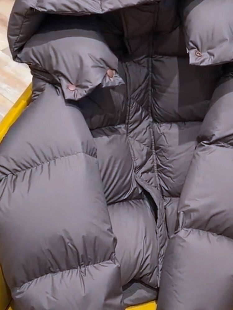 Women's Clothing Flat Coat Jacket Small Size Super Good Looking Thin Short Hooded Coffee Color Thick Cotton Coat Female_voghion.com