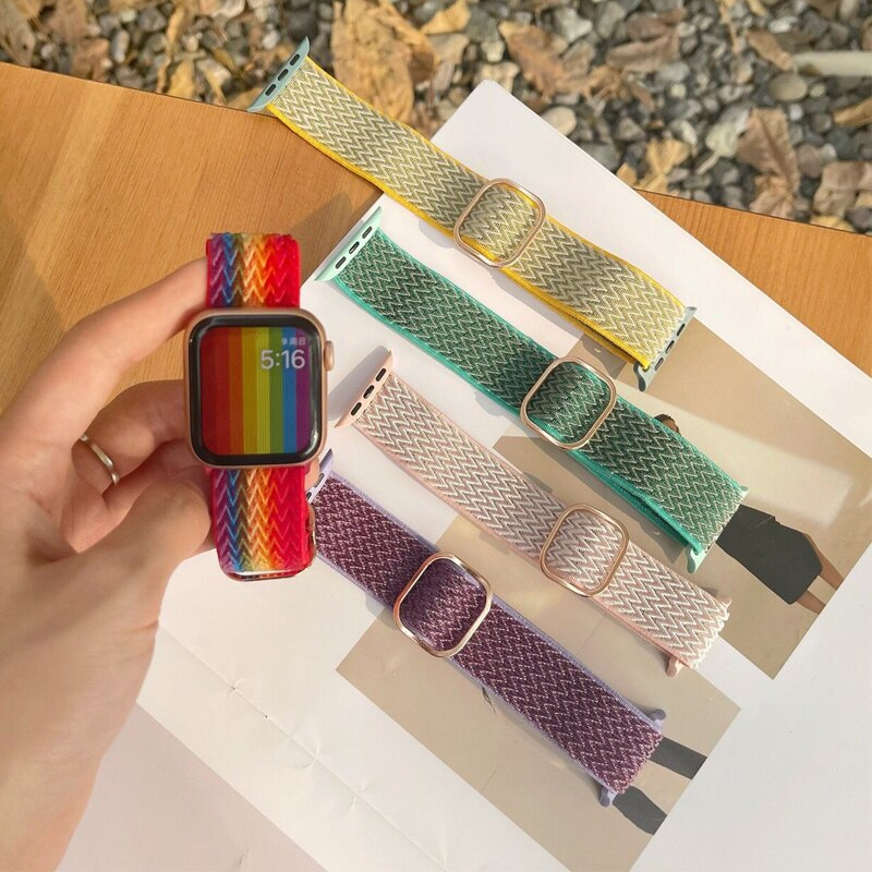 Bohemian Nylon Strap for Apple Watch ultra Series 8/7 49mm 41mm 45mm 38/42 Elastic Shiny Bracelet iWatch 6 5 4 3 Se Band 40/44mm_voghion.com