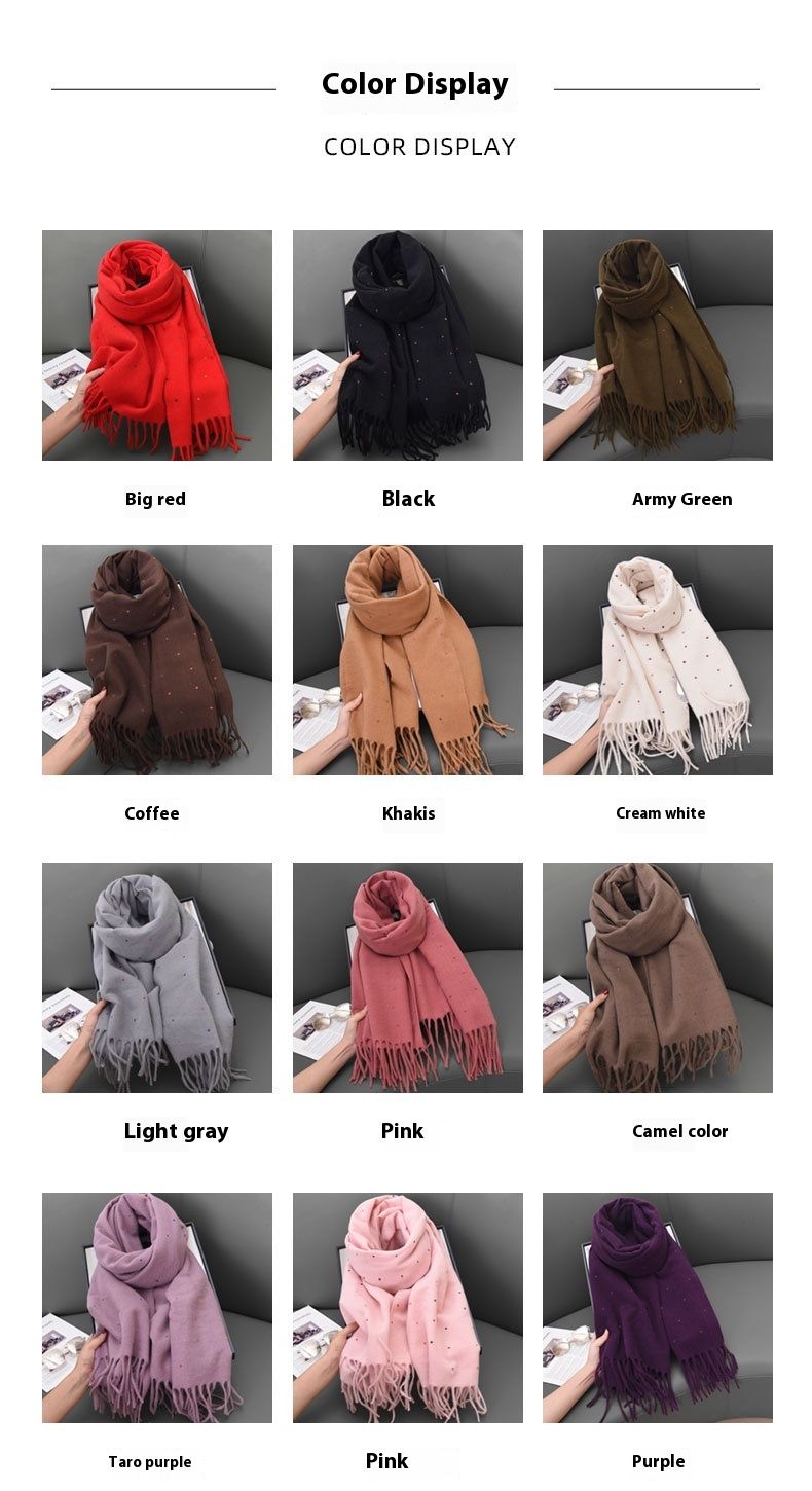 New Melad Monochrome Dot Scarf For Women In Autumn And Winter, New Warm And Thick Scarf For Students, Korean Version Versatile Shawl_voghion.com