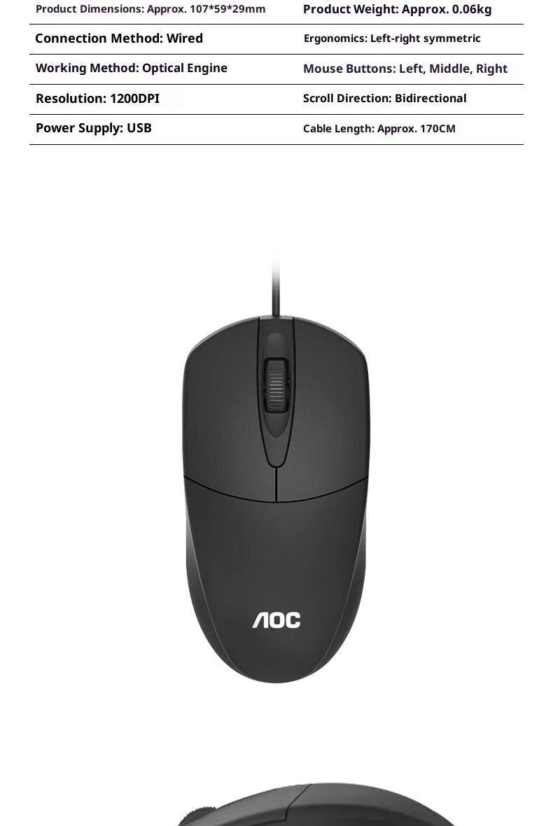 Digitex TPV AOC MS121 Wired USB Factory Notebook Desktop Business Office Gaming Mouse Wholesale_voghion.com