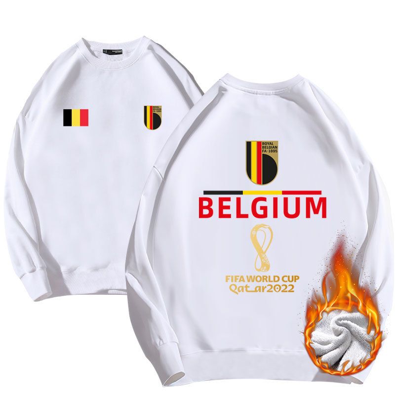 Felpa con cappuccio girocollo con bandiera nazionale del Belgio della Coppa del Mondo 2022 con etichetta di moda autunnale e invernale in peluche_voghion.com