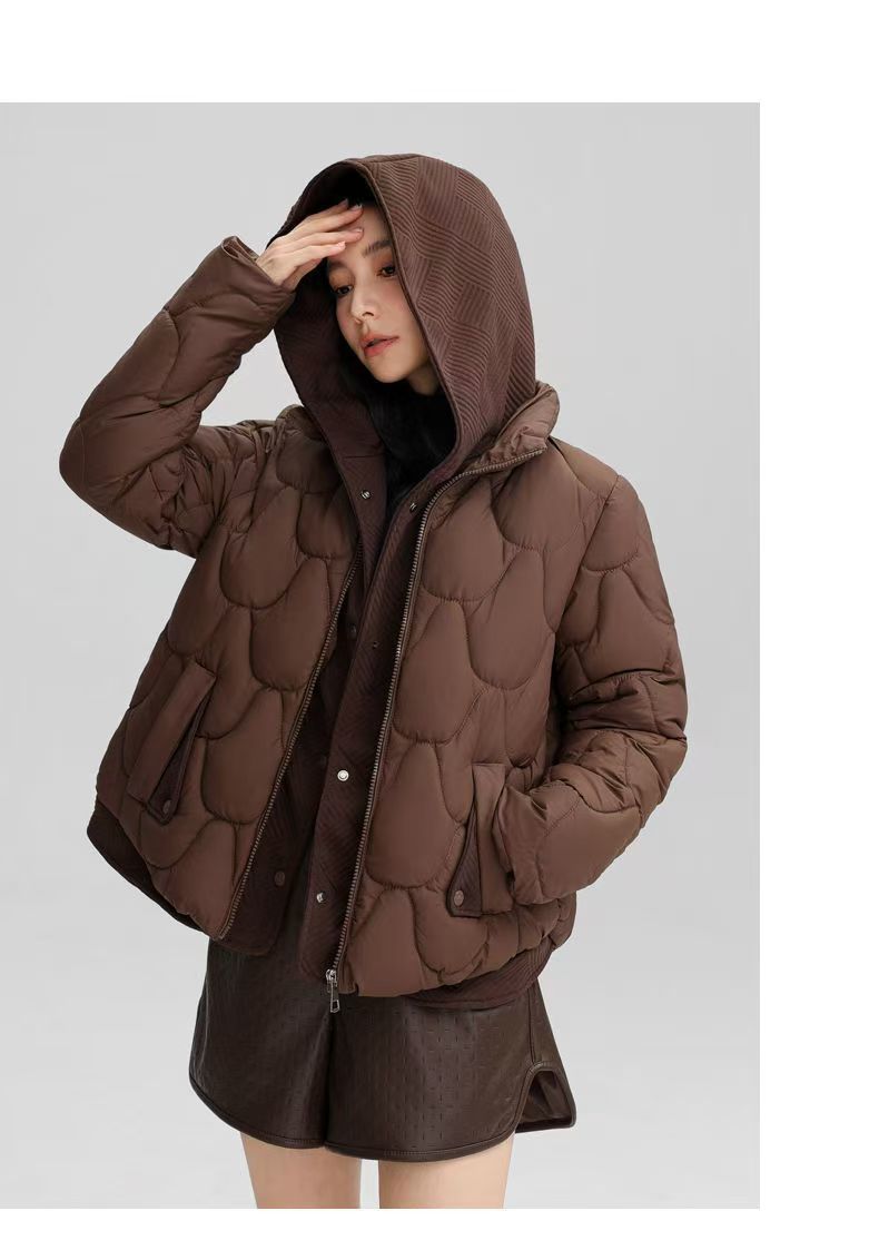 Vêtements pour femmes, doudoune d'hiver à capuche pour femmes, style court, manteau imitation deux pièces, coupe ample, tendance, épais, chaud, matelassé_voghion.com