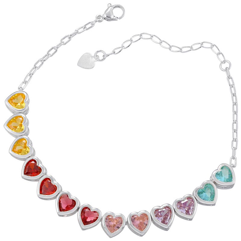 Collana con bracciale e diamanti colorati, elegante e bellissimo set di gioielli a forma di cuore con motivo a cuore di pesca._voghion.com