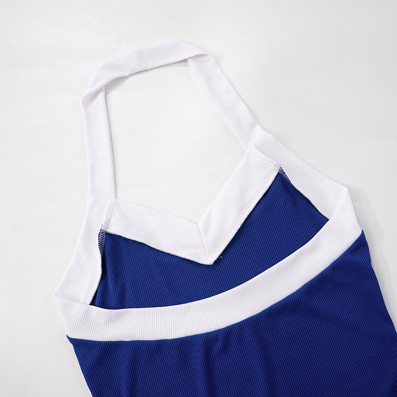 Set due pezzi da donna con canotta color-block e scollo all'americana e pantaloni attillati di media lunghezza, nuovo autunno 2024_voghion.com
