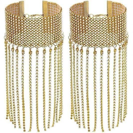 Large V-Shaped Long Tassel Rhinestone Anklet Necklace Foot Jewelry_voghion.com