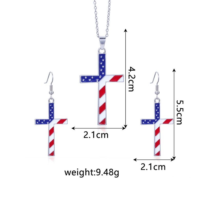 New Independence Day Alloy Diamond with American Map Flag Stripe Earrings Necklace Set_voghion.com