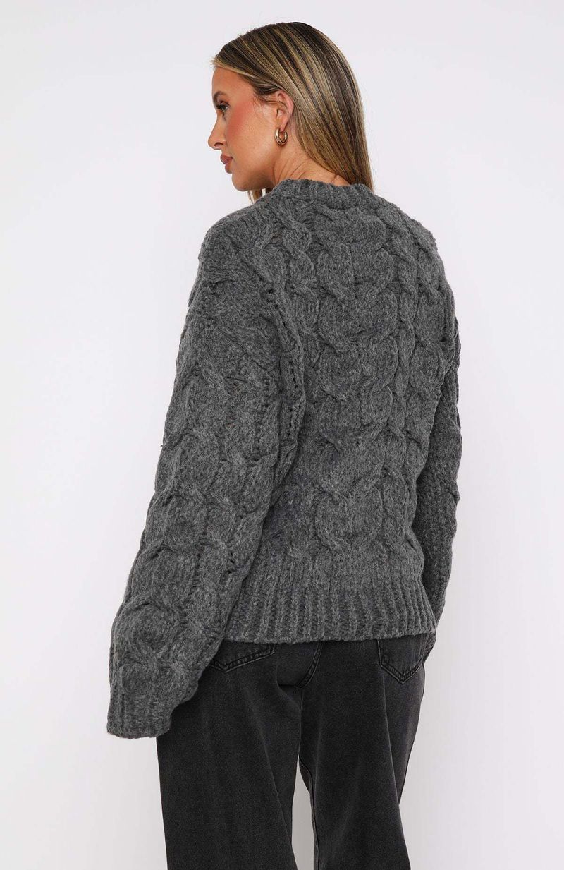 Women's Clothing Women's Oversized Cable Knit Sweater - Chunky Ribbed Pullover (Red/Grey/Cream, S/M/L/XL)_voghion.com