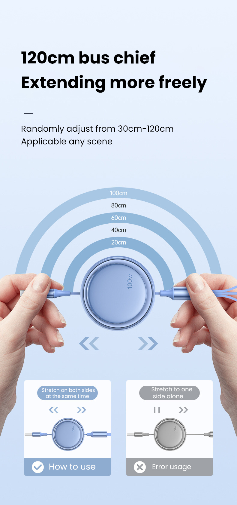2in1 3in1 6A 100W USB-kabel voor Huawei/Honor Intrekbare draagbare 3-in-1 Micro USB Type C snellaadkabel F_voghion.com