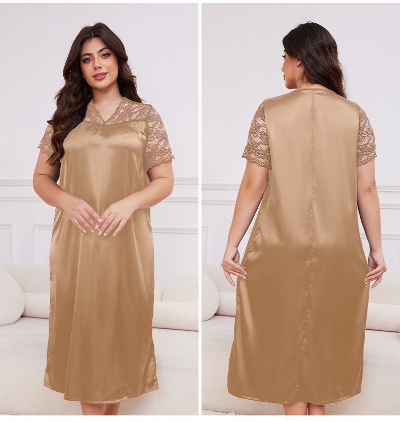 Plus Size Women's Ice Silk Pajamas | New Hot-selling Short-sleeved | Loose & Comfortable Loungewear_voghion.com