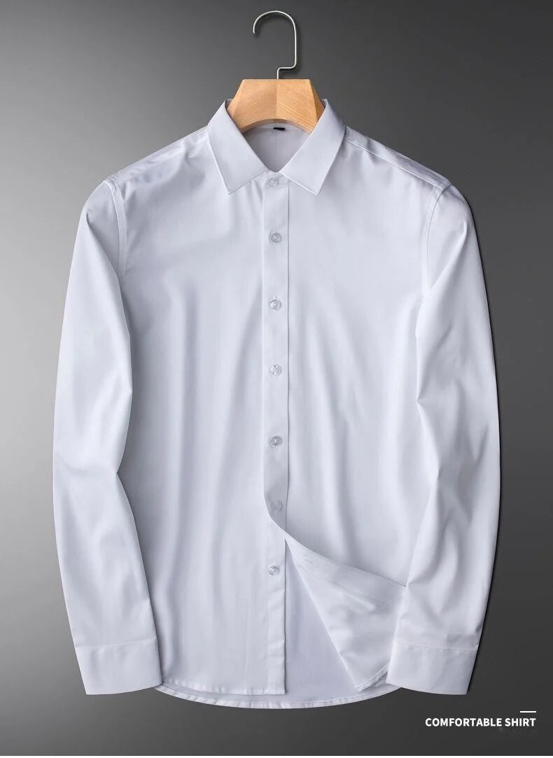 2023 New Light Luxury Long sleeved Business Casual No iron Silk Smooth High end Feel Handsome Versatile Men's Shirt_voghion.com