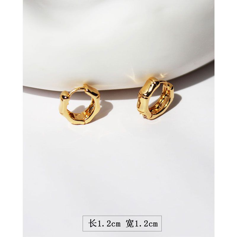 Orecchini a cerchio piccoli con nodo di bambù placcati in oro e rame, stile minimalista, per donna, 99-1_voghion.com