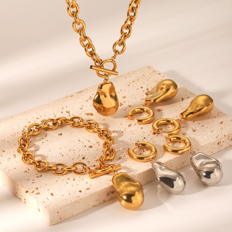 Women's Earrings Stainless Steel Baroque Pendant Earrings Necklace Bracelet Jewelry Set Color Matching Stacking Titanium Steel Ring_voghion.com