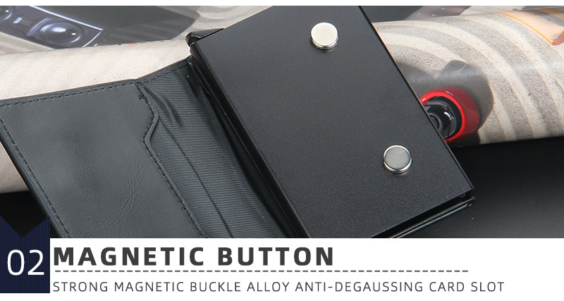 Futrole i novčanici za putovnice Nova RFID torba za kartice za muškarce od aluminijske legure, antimagnetska, automatska elastična torba za kartice s patentnim zatvaračem_voghion.com