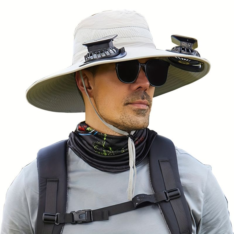 Cappello da sole ad energia solare con 2 ventole, UPF 50+, ricaricabile tramite USB, leggero, per uomo e donna, per attività all'aperto, pesca, escursionismo, tesa larga, colori vivaci_voghion.com