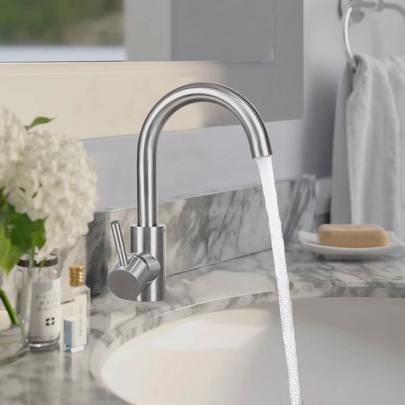 Glitzerlife Wasserhahn Bad Waschtischarmatur Waschbecken - Edelstahl Gebürstet Armatur 360°Drehbar Kaltwasserhahn Hochdruck Mischbatterie Für Badezimmer WC Spüle_voghion.com