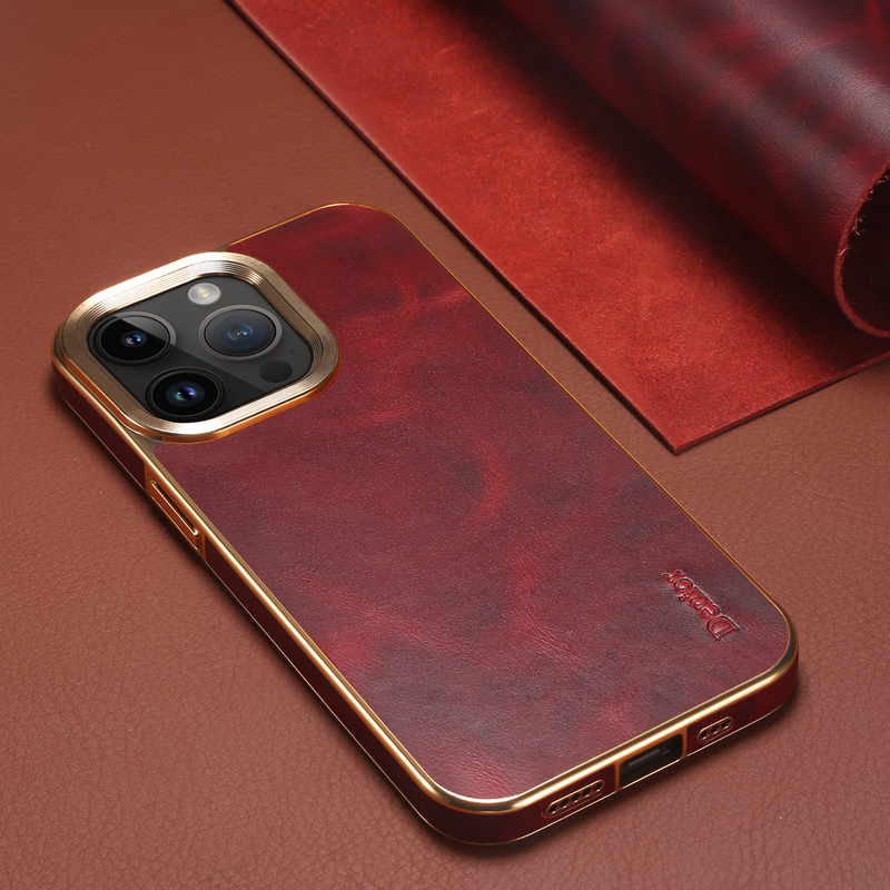 Denior Is Suitable For Iphone 15 Genuine Leather Phone 13 Protective IPhone 14 Promax Cowhide Electroplating Case_voghion.com