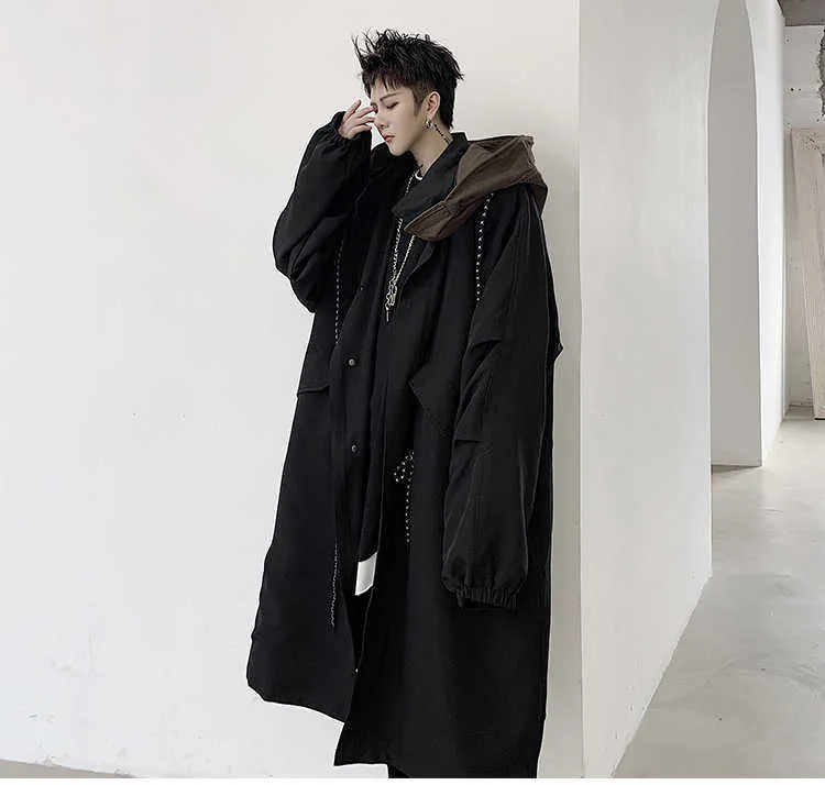 Trench da uomo Mauroicardi Autunno lungo oversize Dark Academia Abbigliamento estetico per uomo Nero impermeabile_voghion.com