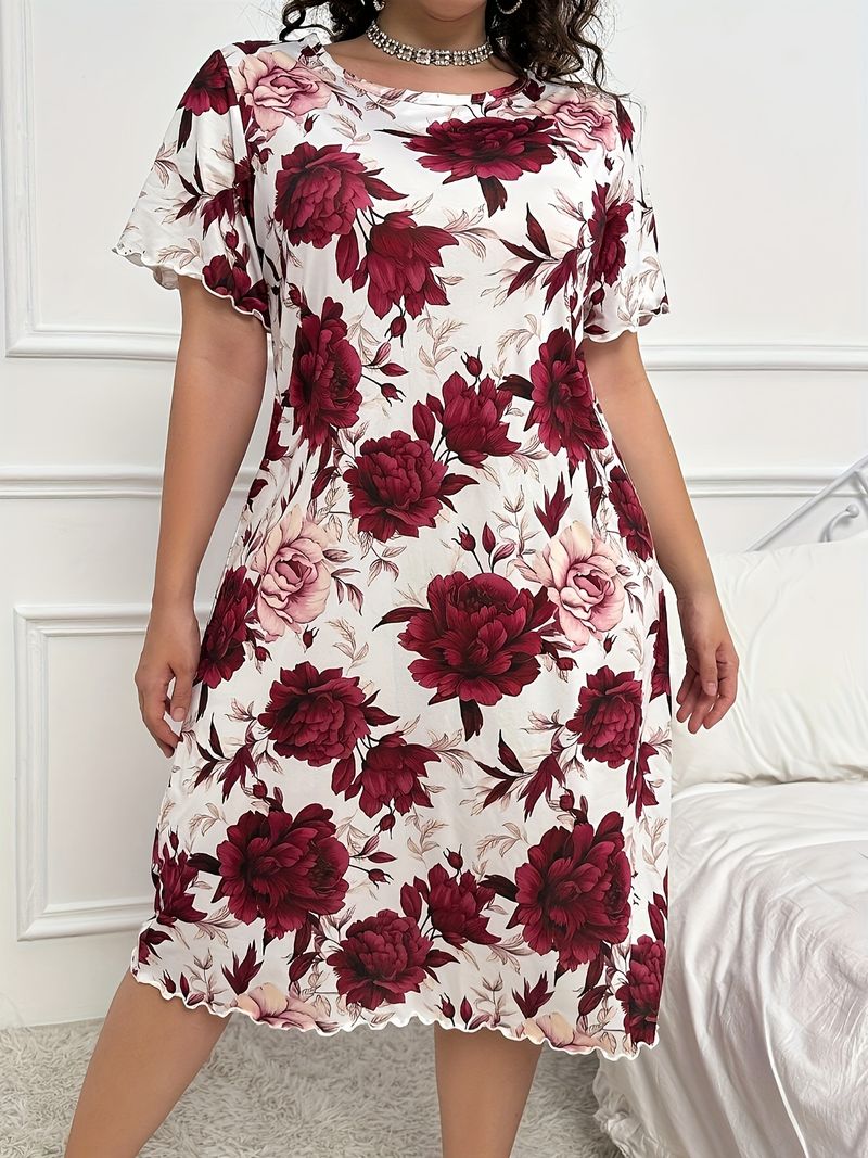 Nachtwäsche für Damen, modische Heimkleidung, Pyjama, Nachthemd, Kleid, kurzärmeliges T-Shirt-Kleid für Damen_voghion.com