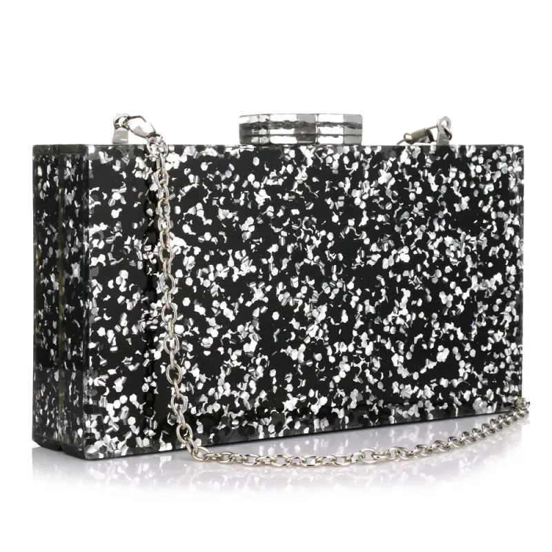 Borse da donna in acrilico, rettangolari, multicolori, geometriche, alla moda, borsa a tracolla con catena, pochette da sera, per banchetti e feste_voghion.com