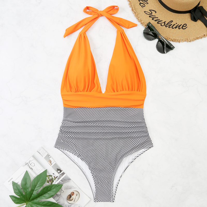 Kadınlar İçin Tek Parça Sırtı Açık Seksi Renk Uyumlu Çapraz Bikini_voghion.com