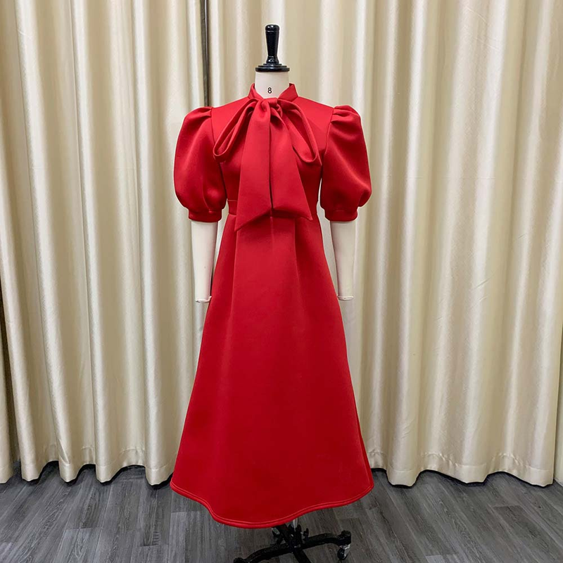 Rochie de banchet pentru femei de marime mare de vara nou bowknot doamnelor de culoare solida fusta cu maneca scurta _voghion.com