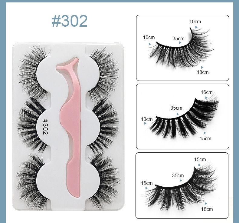 Fransförlängningsset 3 par lösögonfransar med pincett Flerlagers förtjockade ögonfransar lockar naturligt kladdiga ögonfransar_voghion.com
