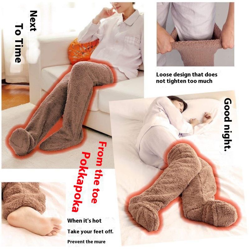 Dicke Beinwärmer aus Gänsedaunen, Knieschützer, für Schwangere und ältere Frauen mit kalten Beinen, Teddybären, Bodensocken mit hohen und langen Beinen, warme Füße_voghion.com