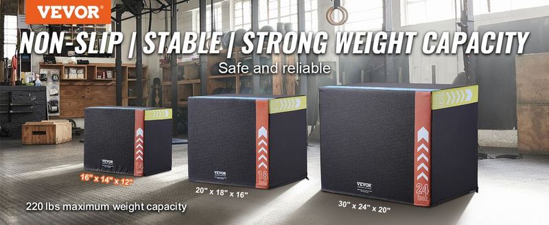 VEVOR 3 In 1 Plyometric Jump Box, 16/14/12 Inch Cotton Plyo Box, Platform & Jumping Agility Box, Anti-Slip Fitness Exercise Step Up Box For Home Gym Training, Conditioning Strength Training, Black_voghion.com