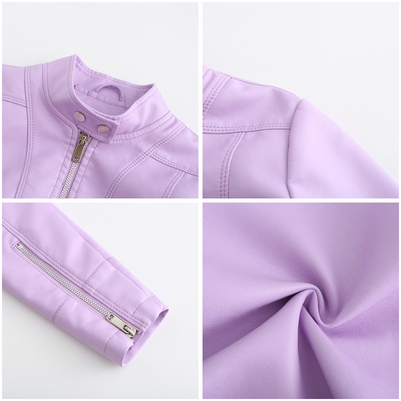 Women's Clothing New Leather Jacket Short Small Coat Spring and Autumn Stand-up Collar Jacket_voghion.com