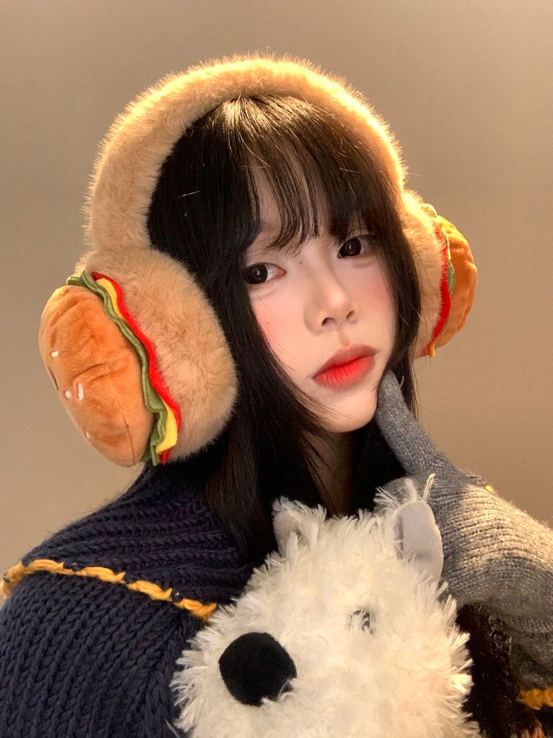 Schattige Hamburger Pluche Oorkap Dames Winter Oorbescherming Oorkap Rijden Warm Oor Warme Oorzak Oorkap_voghion.com