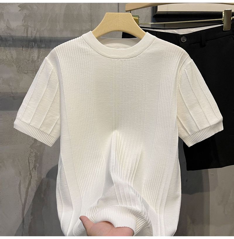Ropa para hombre, camiseta de punto de manga corta, suéter de verano de seda fina de hielo de media manga para hombre, ropa interior blanca para hombre, parte superior de un solo fondo._voghion.com