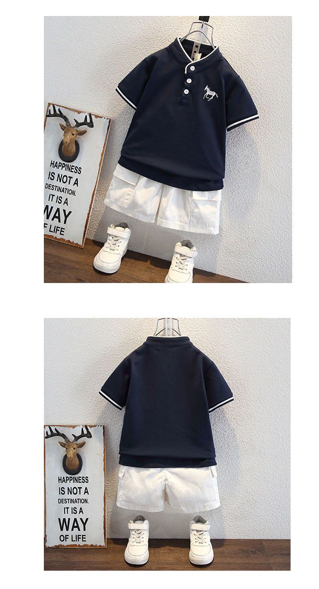 Kid's Clothing Stand up collar embroidered horse Polo shirt suit outerwear popular kindergarten cute trendy style_voghion.com