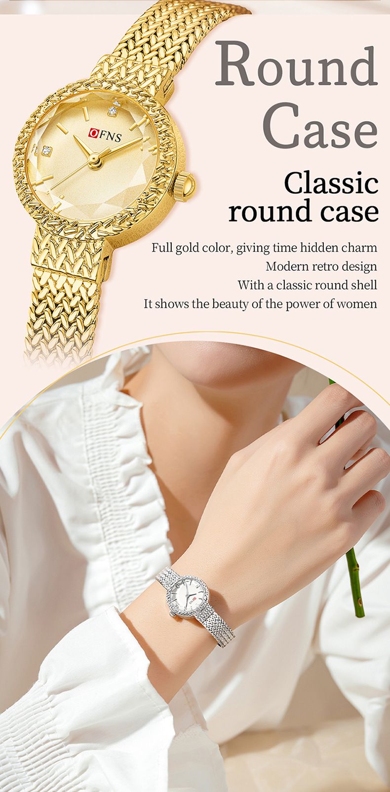 Women's Minimalist Luxury Round Face Quartz Watch With Wheat Grain Pattern, Waterproof, Mesh Strap, Elegant Small Dial Women's Watch_voghion.com