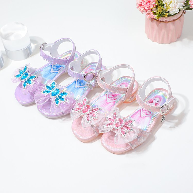 Scarpe da principessa 2024 Estate Nuova cintura a una linea Tacco basso Moda per bambini Sandali con punta aperta per ragazze con suola morbida_voghion.com