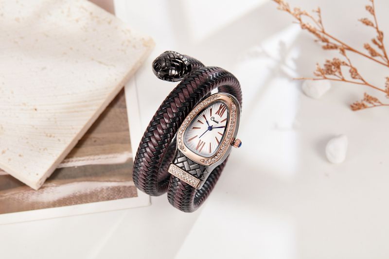 Snake Head Watch Fashion Personality Quartz Watch Set med diamantskinnrem_voghion.com