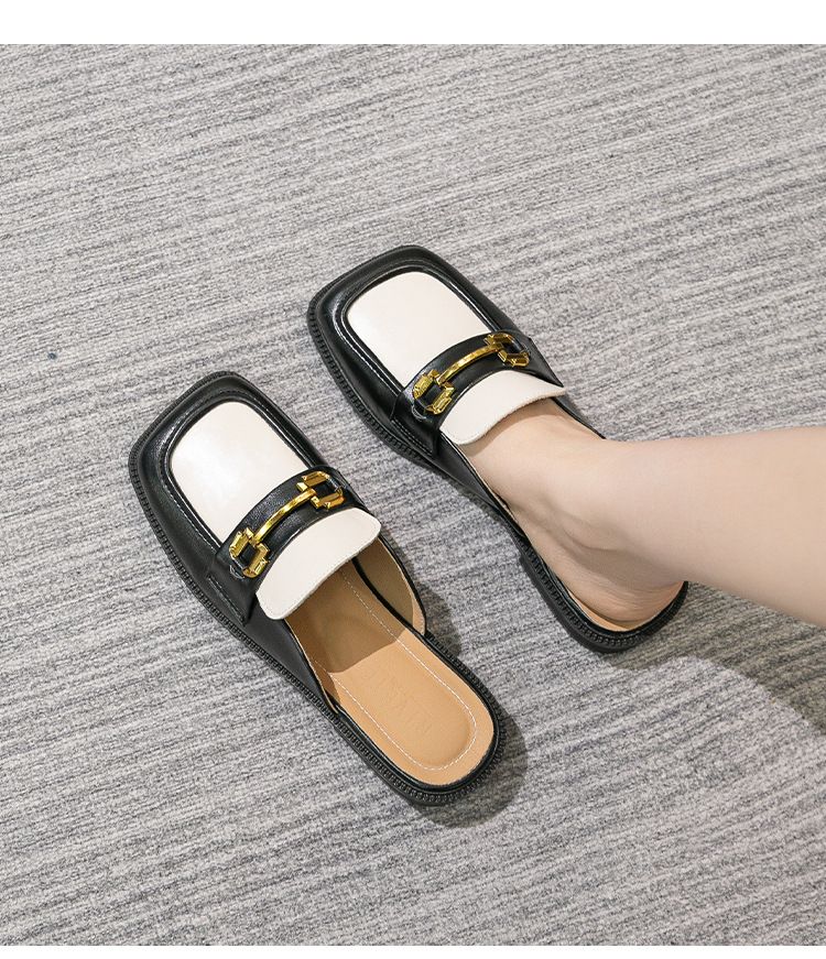 Spring And Autumn New Baotou Half Slippers Women's English Style French Square Head Wearing One Step_voghion.com
