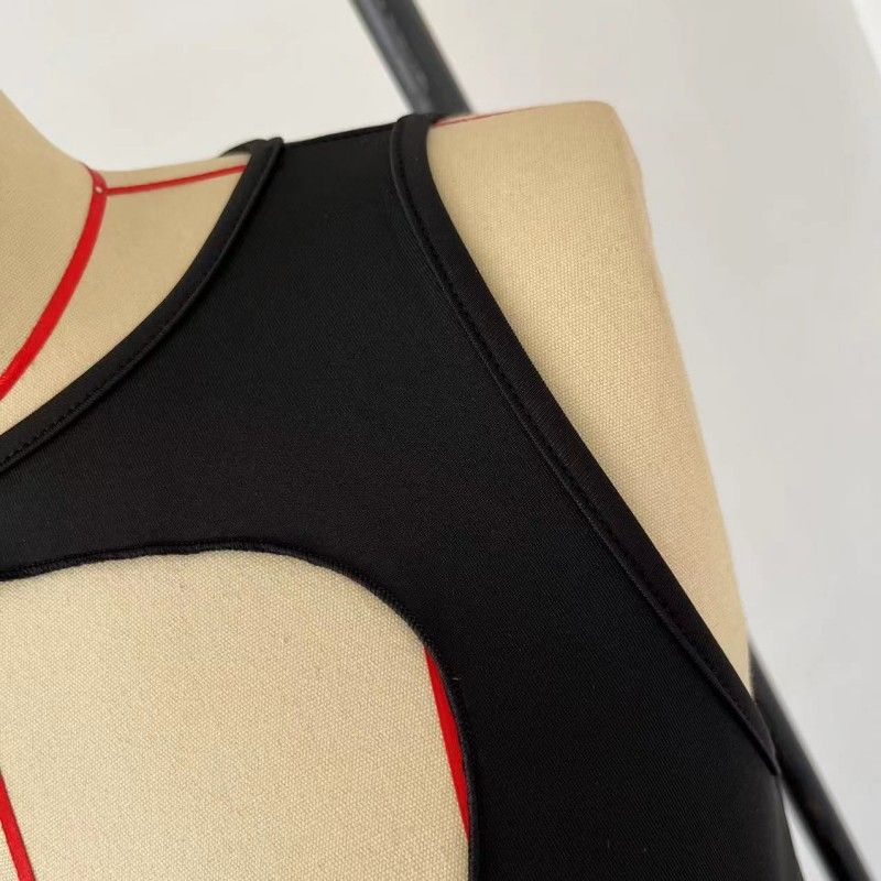 Moda femminile Pannelli in rete trasparente Ritagli Fessure per cravatte Abiti senza maniche irregolari_voghion.com