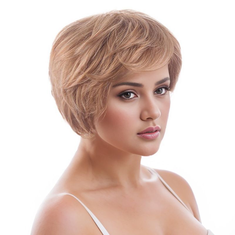 Extension per capelli, parrucche per donne, moda, capelli corti, biondo chiaro, riga laterale, capelli corti e lisci, parrucca in fibra chimica, copricapo_voghion.com
