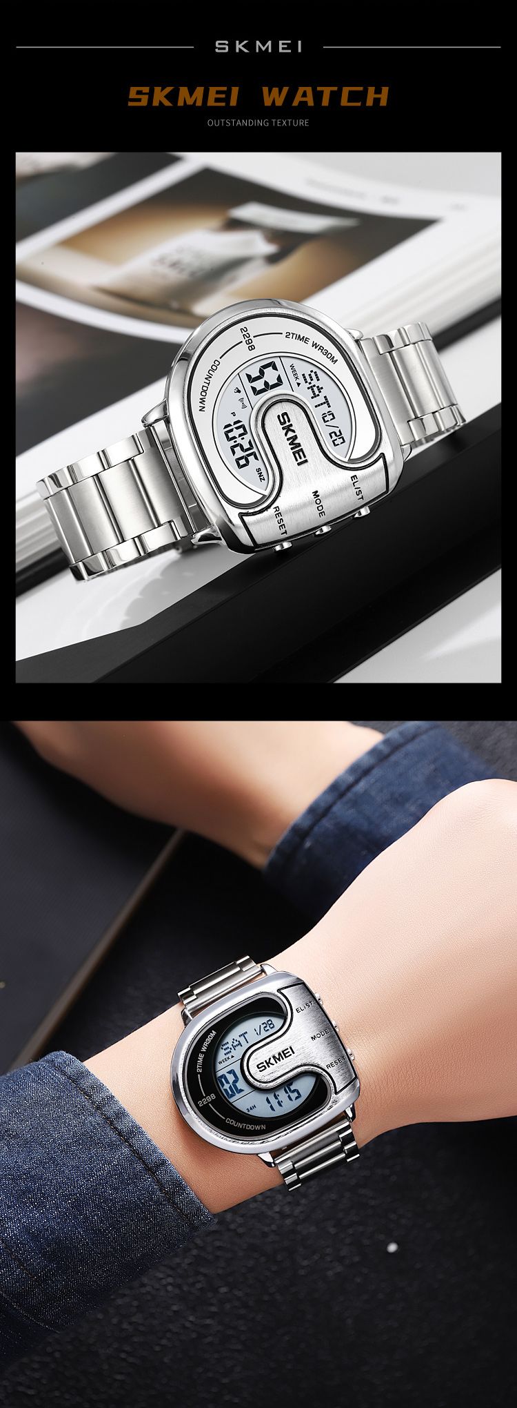 SKMEI Orologio sportivo digitale da uomo con cronometro e display retroilluminato in acciaio inossidabile, impermeabile, con data e allarme, orologio da polso Reloj Hombre_voghion.com