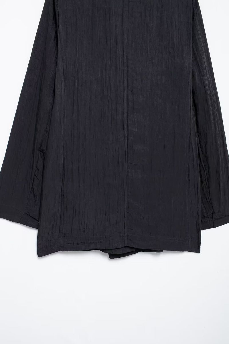 Dámské oblečení, letní novinka 2024, zmačkané sako s otevřeným límcem a širokými nohavicemi, kalhoty a návlek na sukni._voghion.com