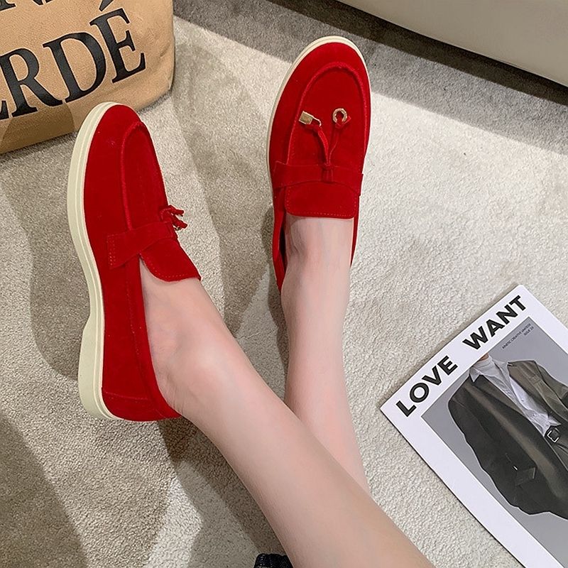 SHLIANG Modne zamszowe mokasyny damskie płaskie buty okrągłe noski wsuwane mokasyny codzienne wygodne muły leniwe buty damskie SB164_voghion.com