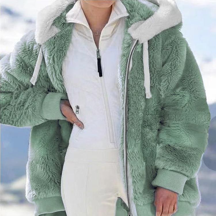 Damenbekleidung neue Herbst- und Winterjacke mit lockerer Plüsch-Kapuze und Reißverschluss für Damen_voghion.com