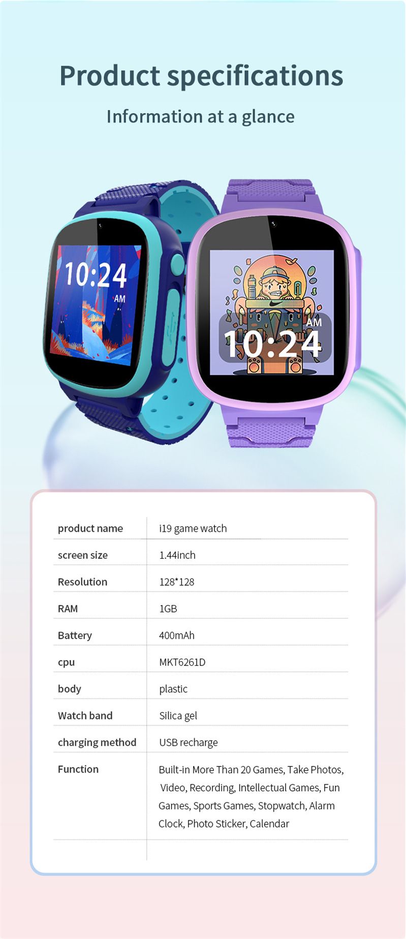 I19 Smart Watch für Kinder, mehrsprachig, integriertes Puzzlespiel, kleine Fotouhr_voghion.com