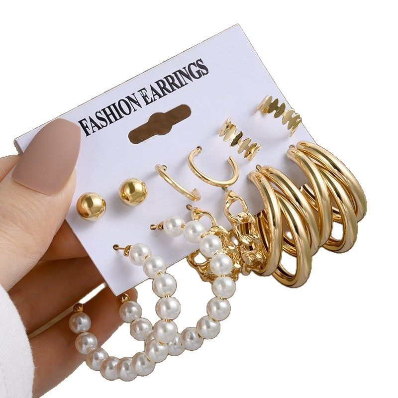 Orecchini in lega avvolti in filo metallico, set da 6 pezzi, in stile europeo e americano, con cerchi geometrici a forma di C, molto venduti, in oro creativo_voghion.com