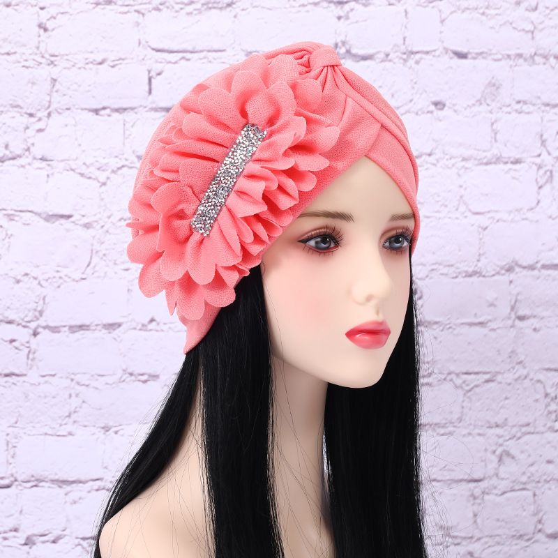 Muslimsk tørklæde Dame mode elegant side stor blomst stretch vandmelon hætte hat_voghion.com