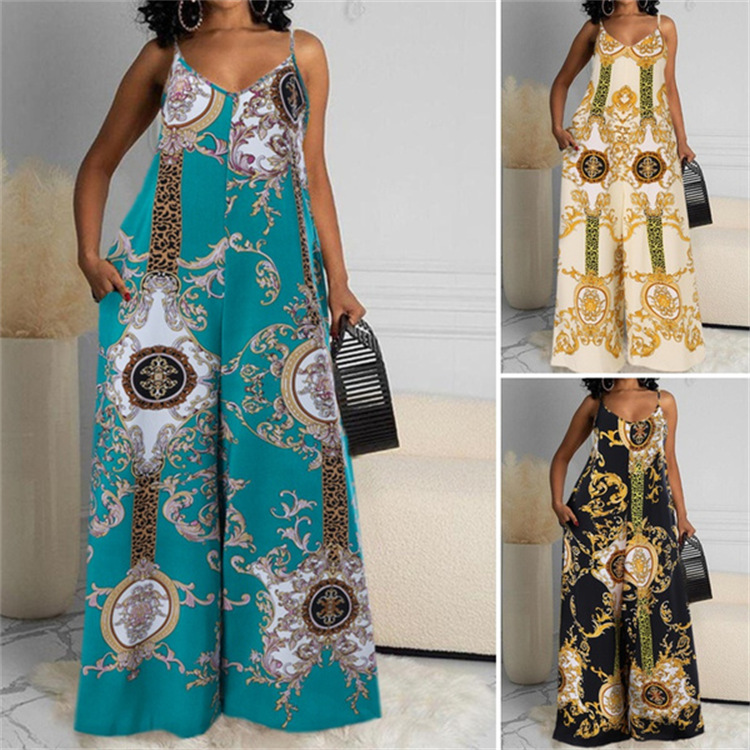 Women's clothing independent station casual printed backless sexy jumpsuit_voghion.com