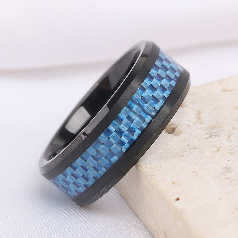 Anello alla moda da 8 mm di larghezza in tungsteno e fibra di carbonio per uomo in più colori_voghion.com