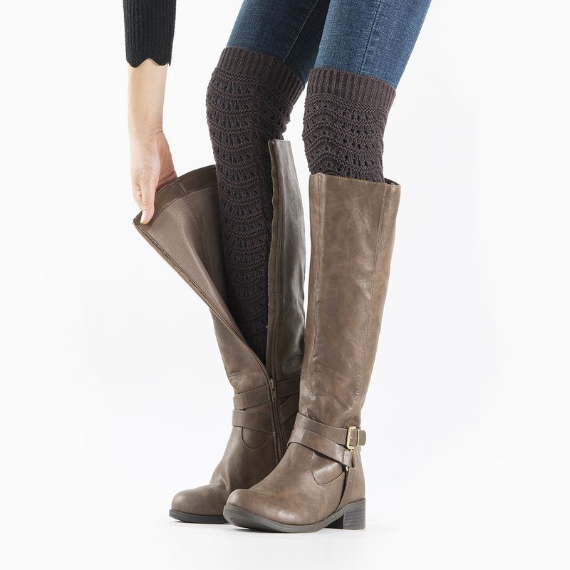 Autumn And Winter New Knitted Woolen Jacquard Wave Pattern Hollow Socks For Women's Long Sleeve Knee Guards_voghion.com