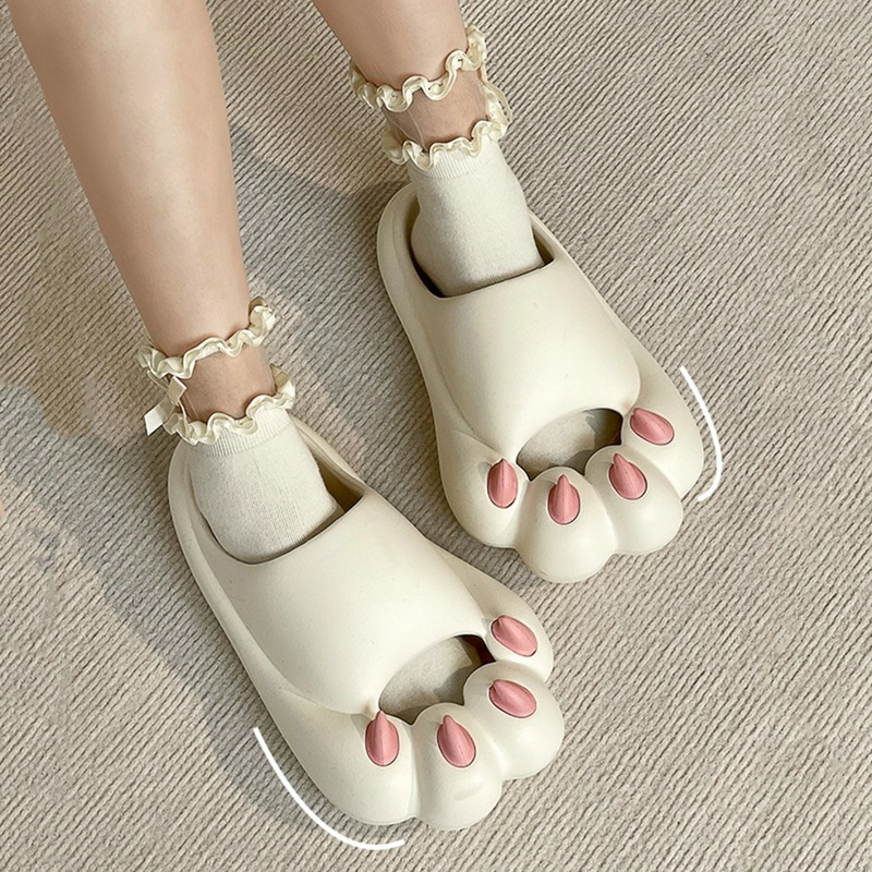 Süße Katzenpfoten-Hausschuhe, 4 cm dick, Plattform, Damen-Innen-Badezimmer-Rutschen, Damen 2023 Sommerschuhe, weiche Eva-Mädchen-Strand-Flip-Flops_voghion.com