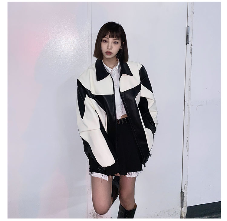 Abrigo de cuero para parejas, versátil, moderno, informal, edición coreana, Data Good 507-2-PY6801-P75_voghion.com